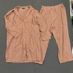 Nursing Pajamas Set Fall Colors Medium Orange Brown Plaid 2 PC Sleepwear‎